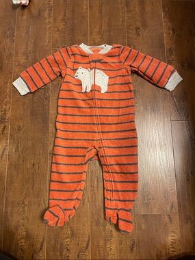 Striped Orange Footed Pajamas with Polar Bear Applique